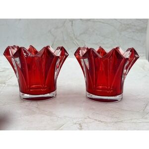 Mikasa‎ Czech Republic Red Lead Crystal Votives Candle Holder Skyline Qty 2 EUC